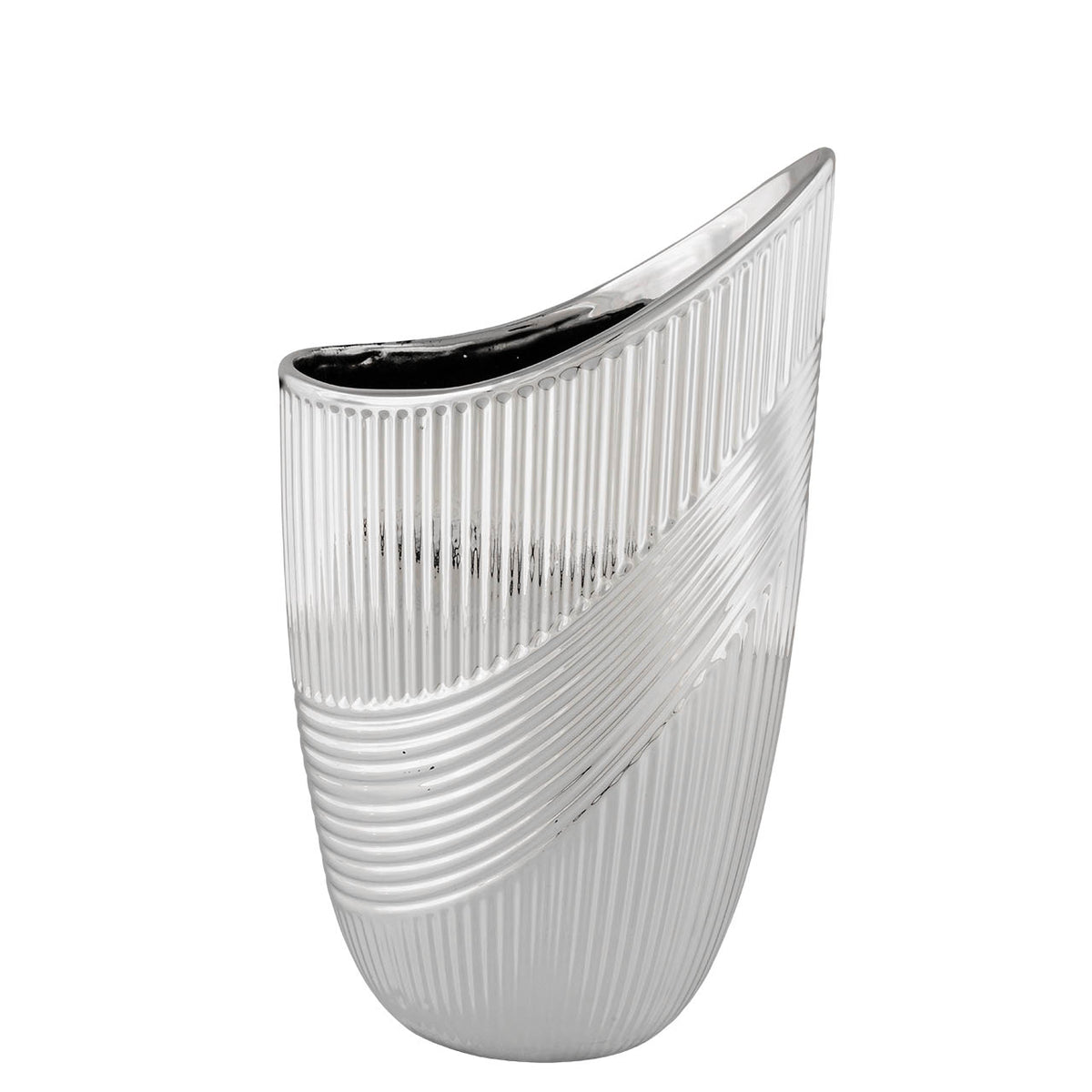 Bagutta Vaso Alto in Ceramica Silver Plated con Fascia Decorativa 35 cm