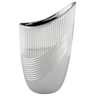 Bagutta Vaso Alto in Ceramica Silver Plated con Fascia Decorativa 40 cm