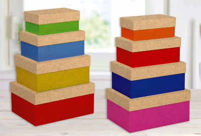 Set 4 scatole rettangolari Rainbow Avana nei 4 formati da 18x11x8 a 27x20x13cm