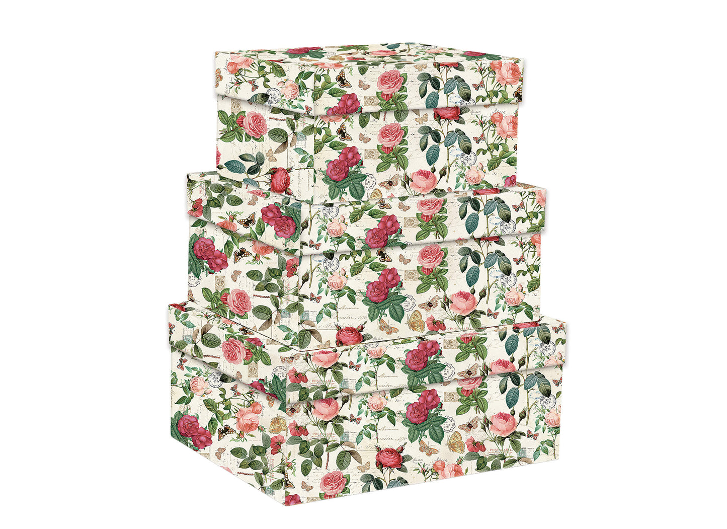 12-1460 SET DA 3 SCATOLE RETTANGOLARI VINTAGE ROSES