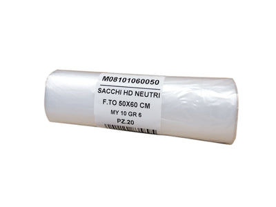 ROTOLO SACCHI HDPE 50x60cm - 30 Lt NEUTRO TRASPARENTE GR.6 MY10 (20PZ)