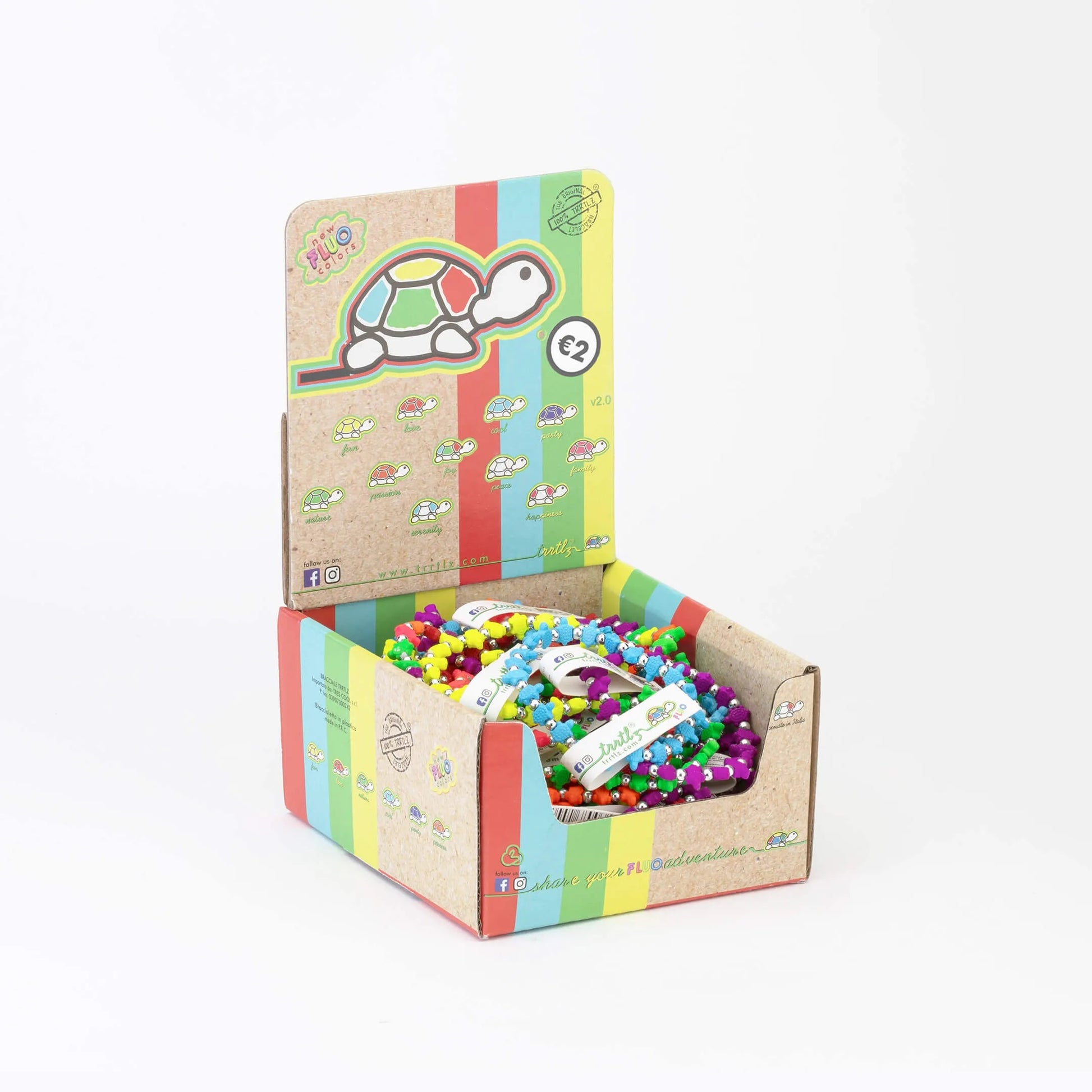 Confezione da 50 braccialetti Trrtlz Fluo a forma di tartarughina in colori fluorescenti assortiti