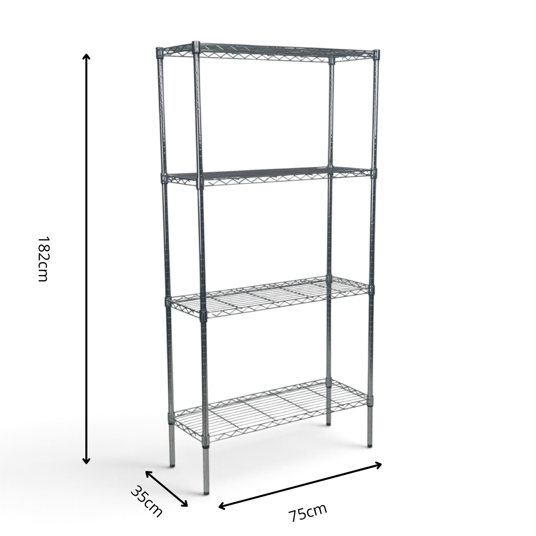 Metallika Scaffale Modulare in Acciaio Cromato 75 × 35 × H 182 cm, 4 Ripiani