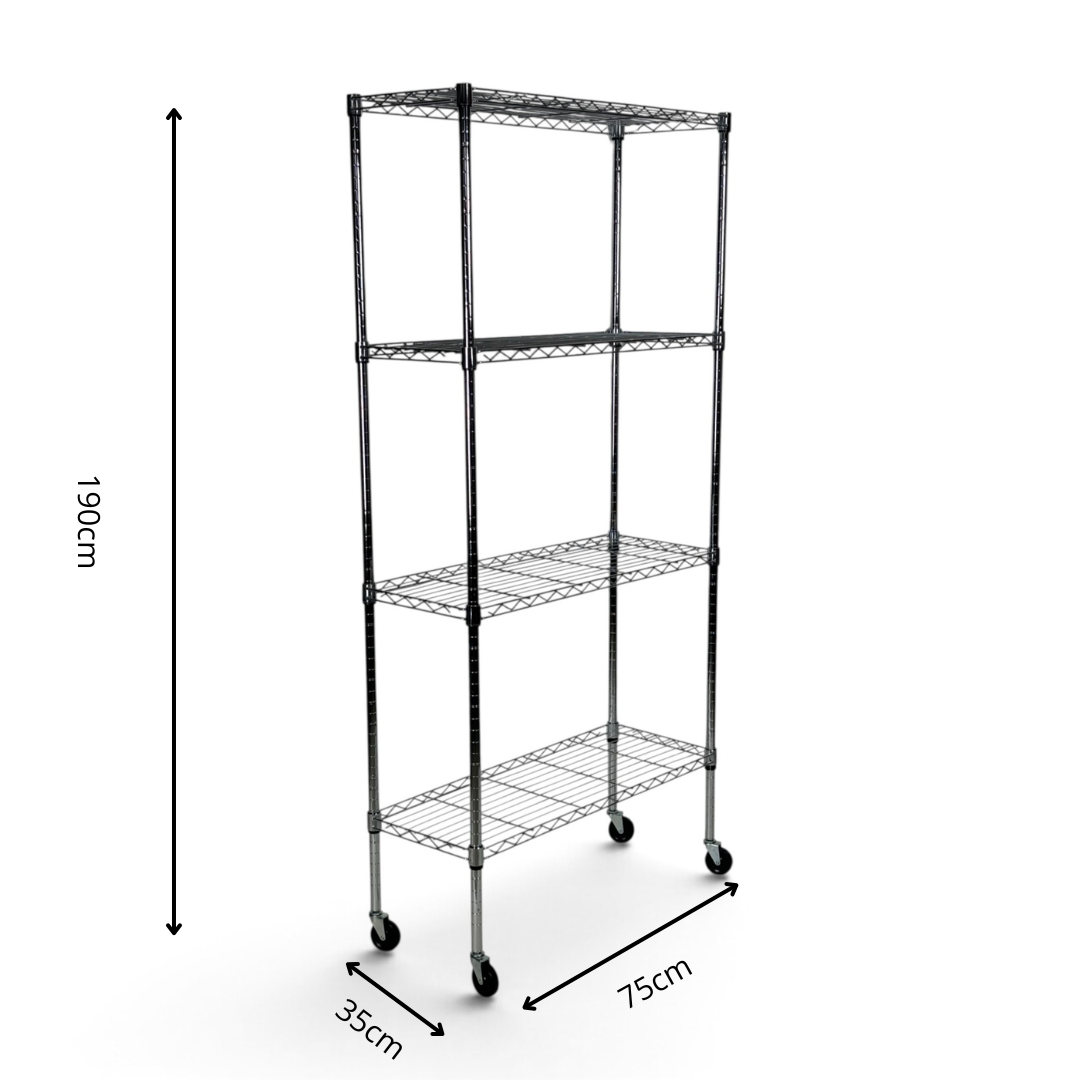 Metallika Scaffale Modulare in Acciaio Cromato 75 × 35 × H 182 cm, 4 Ripiani