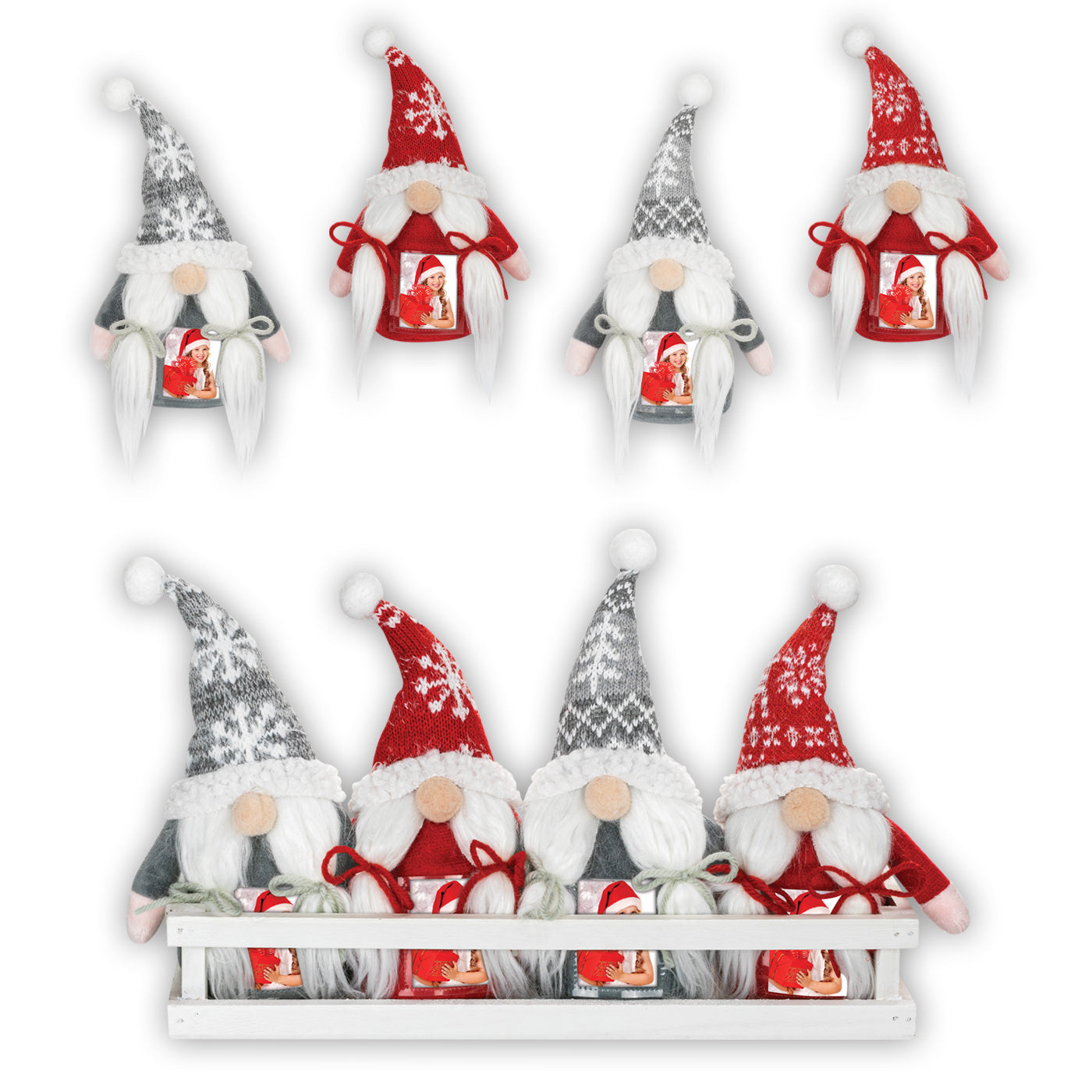Kit Christmas Box 8 pezzi decoro natalizio gnomi tessuto personalizzabile con foto 3,5x4,5cm