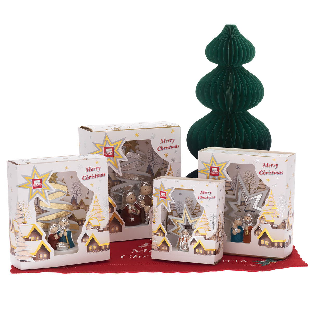 Bagutta Espositore Presepi con Albero e Stelle Assortiti 8,5-15 cm 12 pezzi