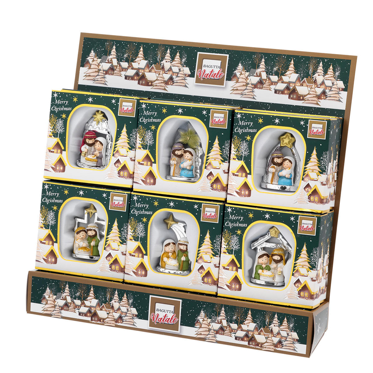 Bagutta Espositore Mini Presepi Natalizi Assortiti 7 cm 16 pezzi