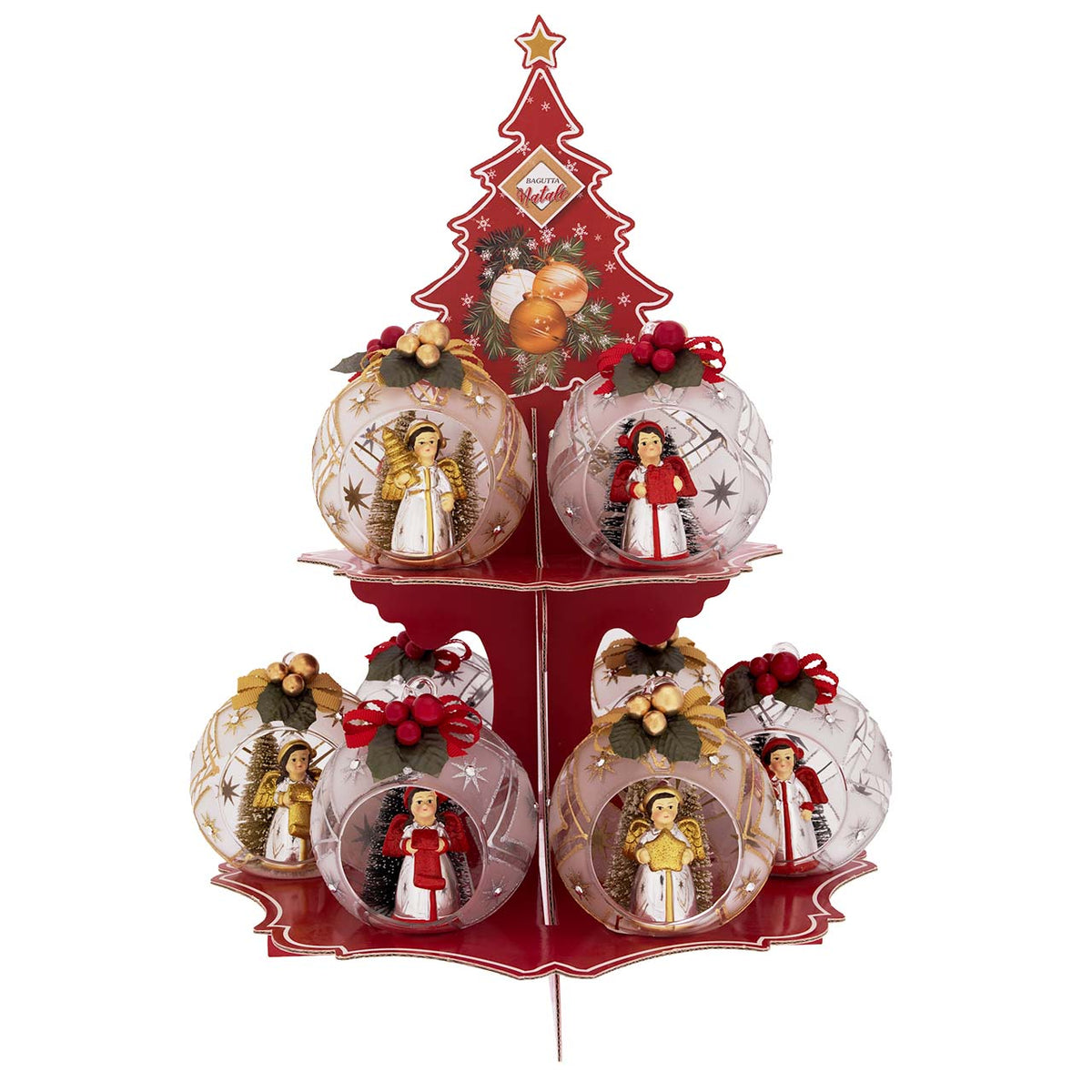Bagutta Espositore Sfere Natalizie con Angeli Assortiti Diametro 10 cm 12 pezzi
