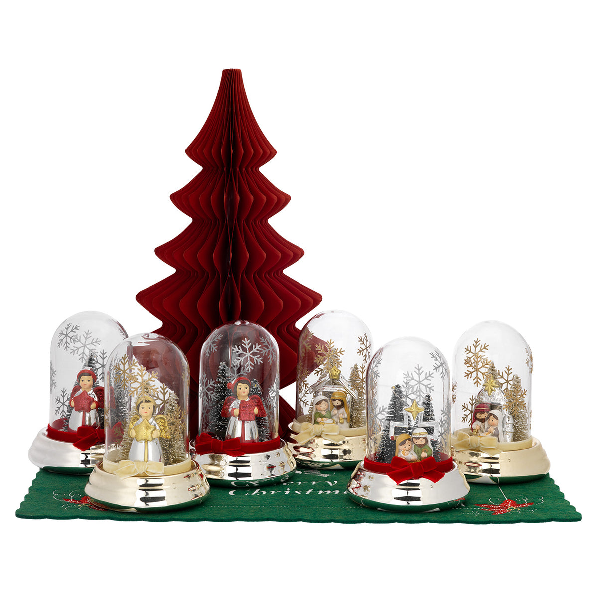 Bagutta Espositore Cupole Natalizie con Personaggi e Luci LED 13 cm 8 pezzi