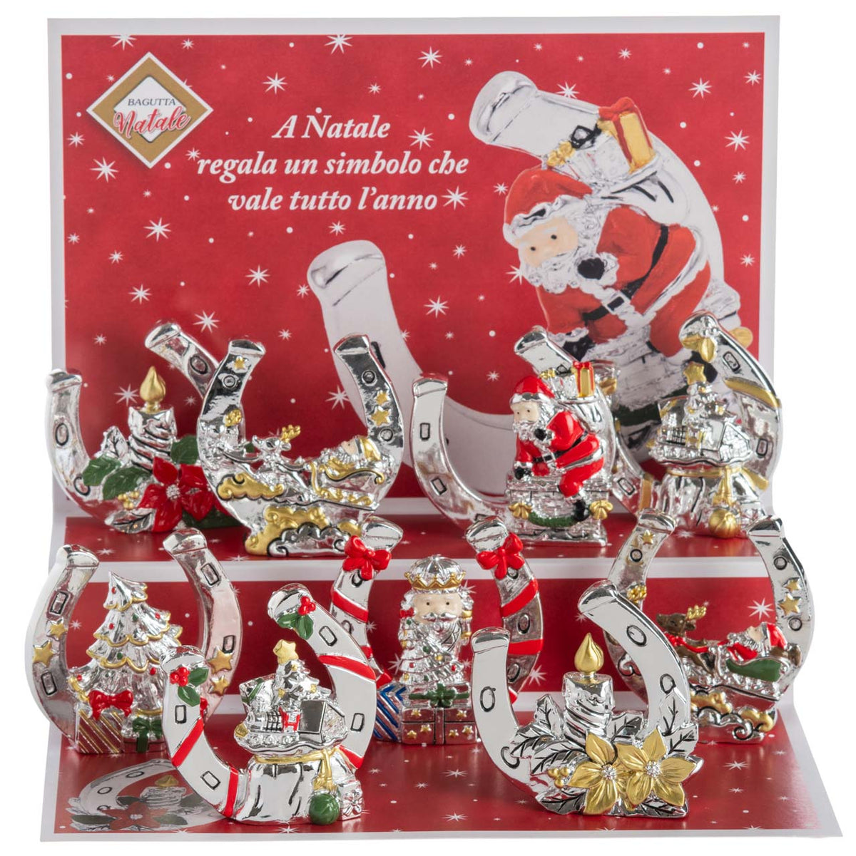 Bagutta Espositore Ferri di Cavallo Natalizi Portafortuna 7,5 cm 14 pezzi