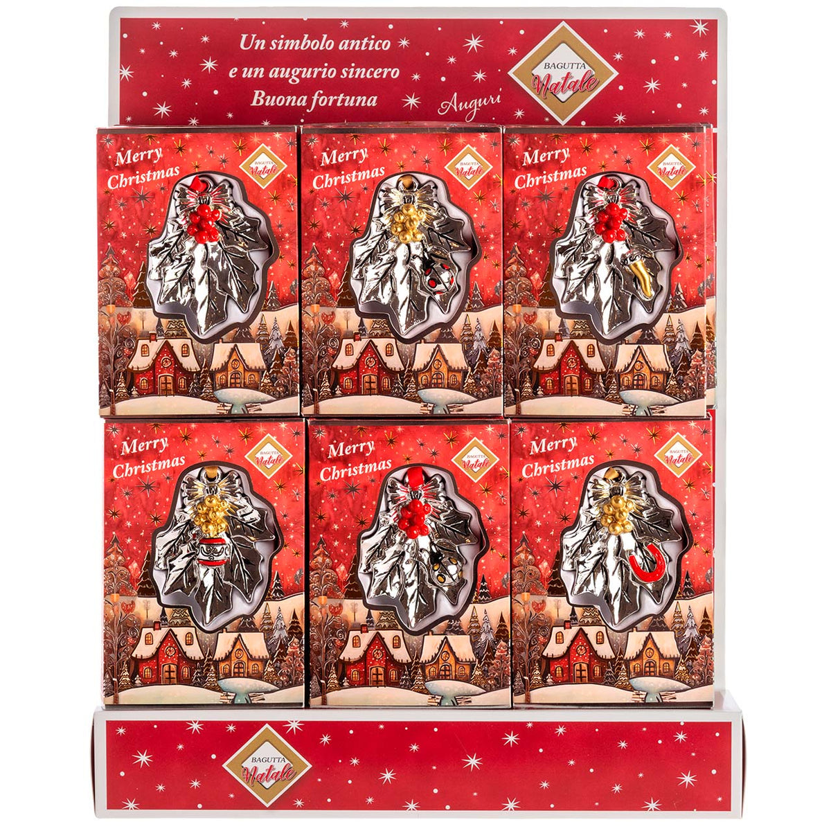 Bagutta Espositore Agrifogli Natalizi Portafortuna Assortiti 6x8 cm 12 pezzi