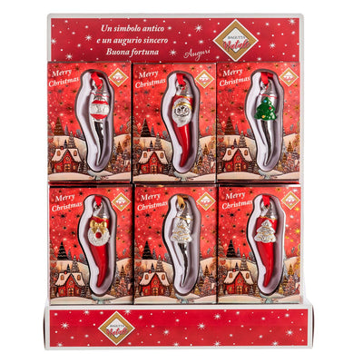 Bagutta Espositore Cornetti Natalizi Portafortuna Assortiti 10 cm 15 pezzi
