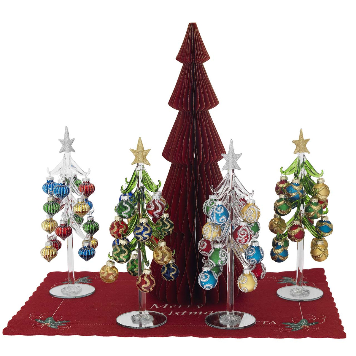 Bagutta Espositore Alberelli Natalizi con Sfere Colorate 26 cm 8 pezzi