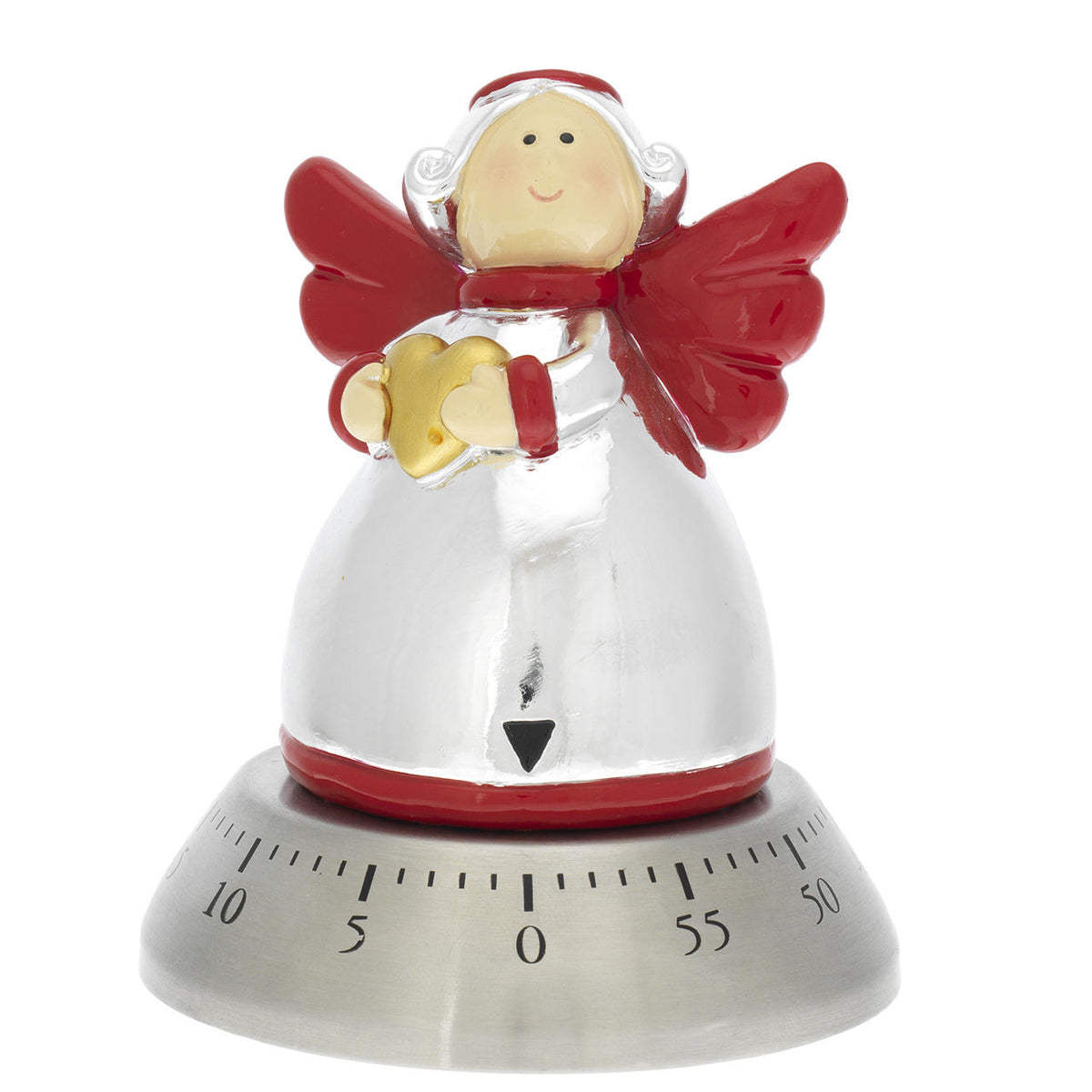 Bagutta Timer da Cucina Meccanico Angelo Argento con Ali Rosse 8x10 cm