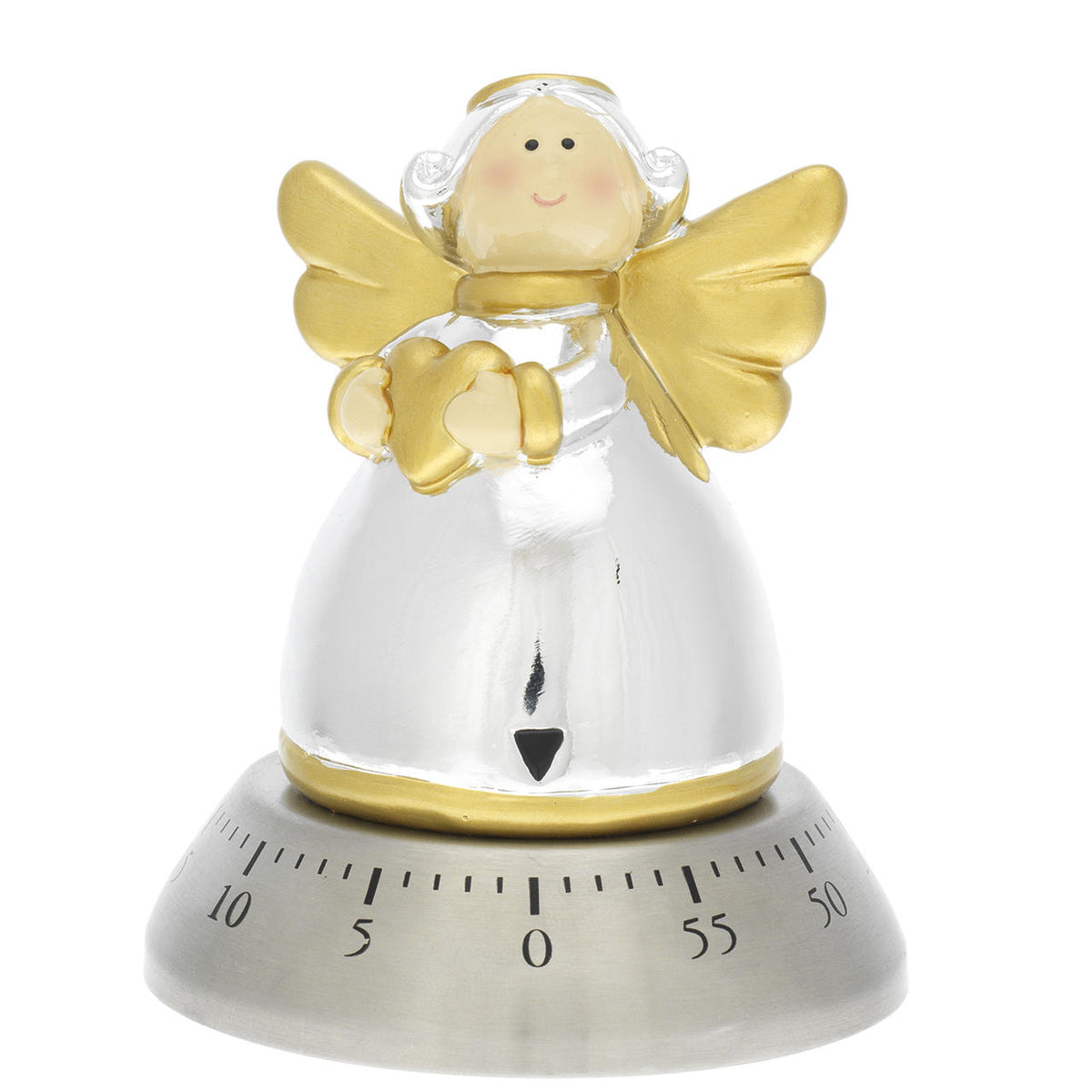 Bagutta Timer da Cucina Meccanico Angelo Argento con Ali Oro 8x10 cm