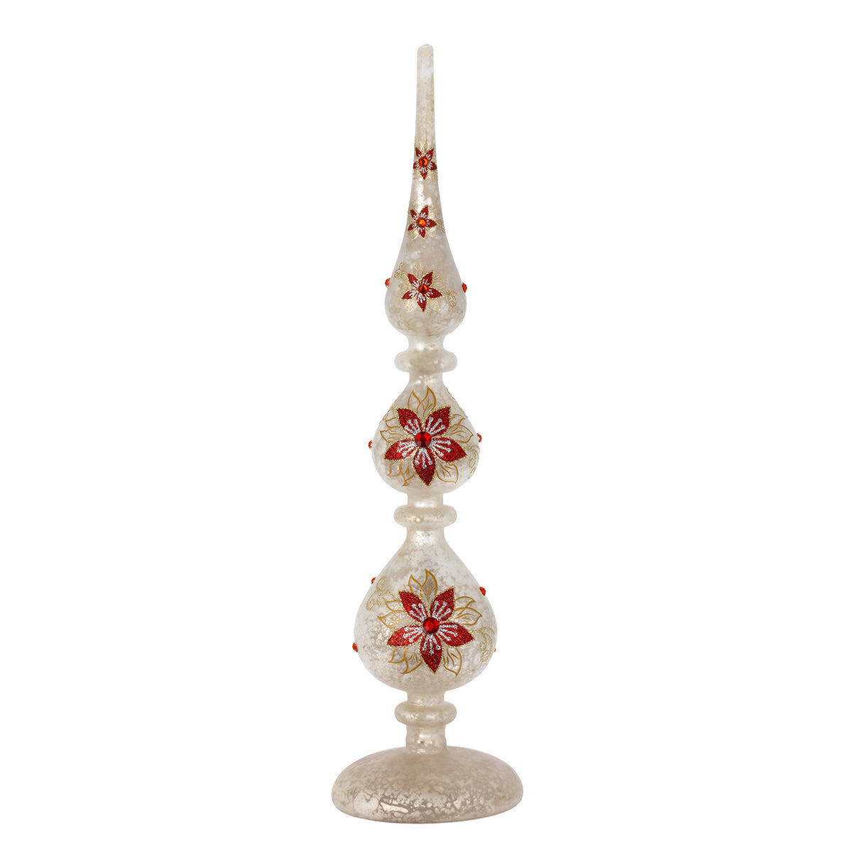 Bagutta Puntale Natalizio LED Bianco con Stelle di Natale Rosse 42 cm