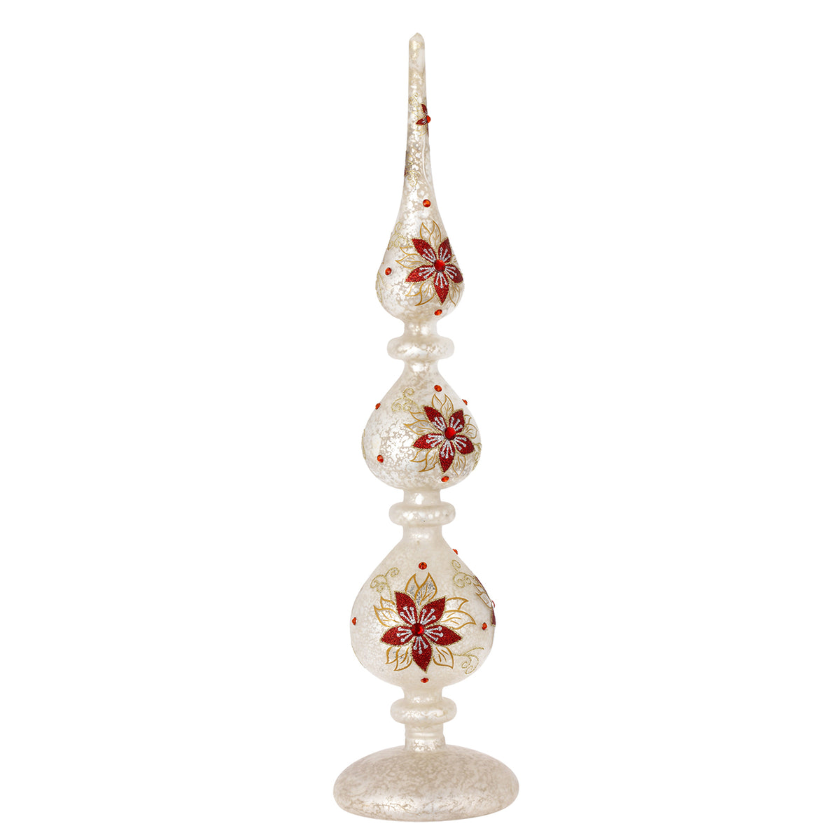 Bagutta Puntale Natalizio LED Bianco con Stelle di Natale Rosse 45 cm