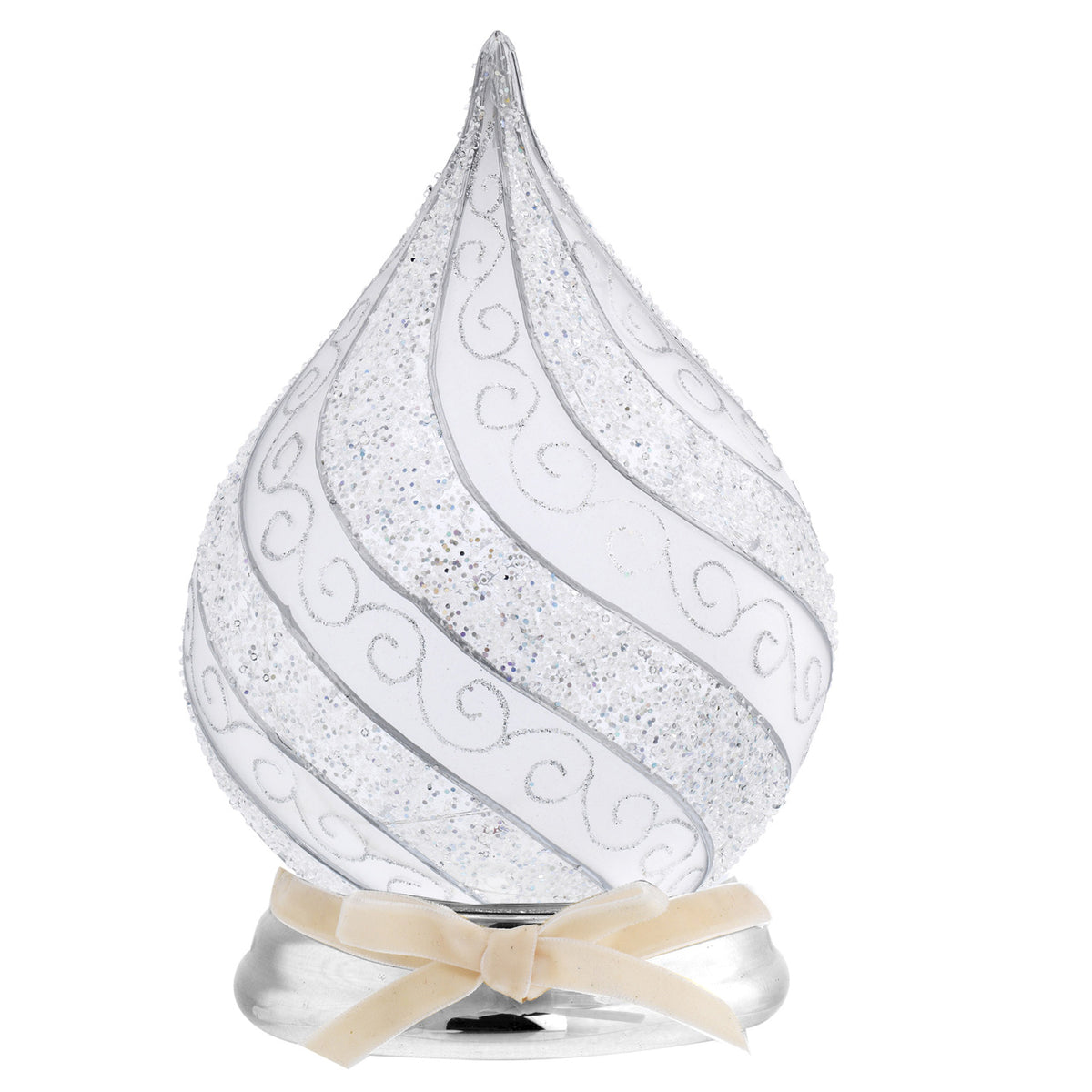Bagutta Fiamma Natalizia LED Bianca e Argento con Spirali Glitter 16 cm