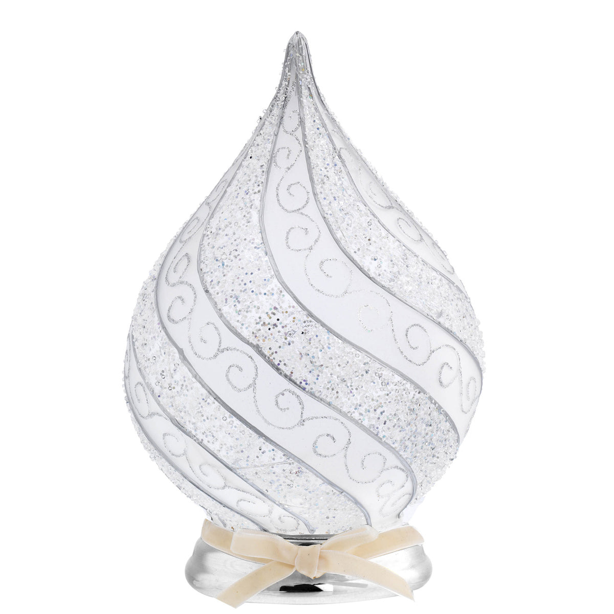 Bagutta Fiamma Natalizia LED Bianca e Argento con Spirali Glitter 23 cm
