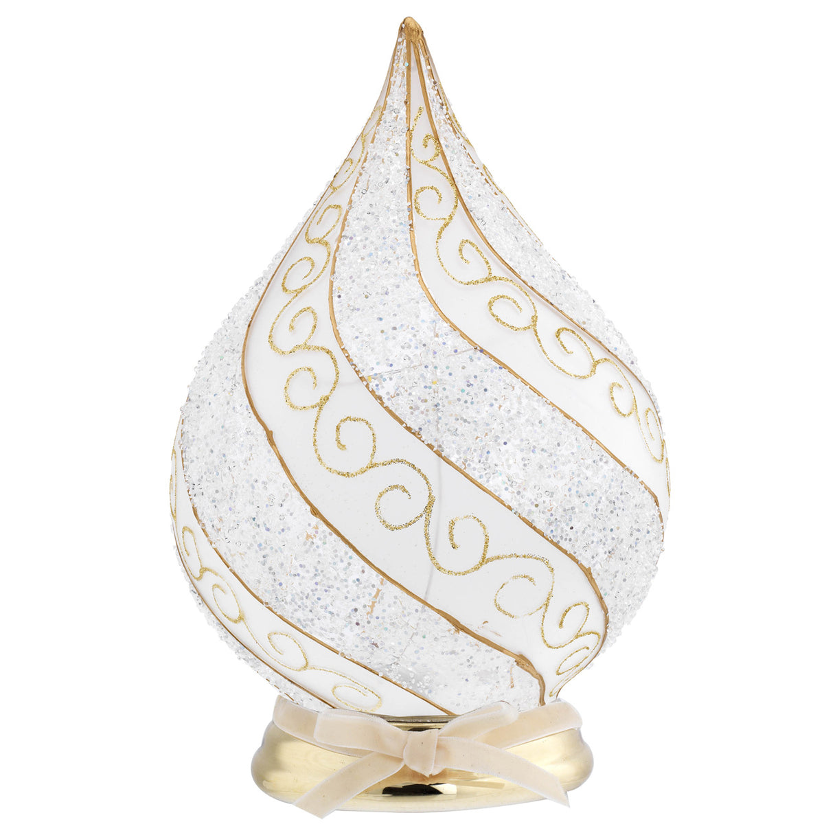 Bagutta Fiamma Natalizia LED Bianca e Oro con Spirali Glitter 23 cm