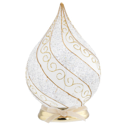 Bagutta Fiamma Natalizia LED Bianca e Oro con Spirali Glitter 23 cm