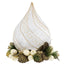 Bagutta Fiamma Natalizia LED Bianca e Oro con Agrifoglio e Bacche Bianche 23 cm