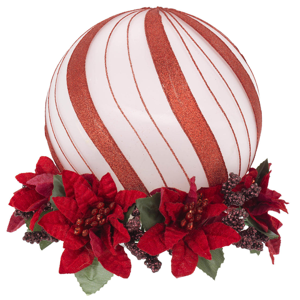 Bagutta Sfera Natalizia LED Rossa con Base di Stelle di Natale Rosse 15 cm