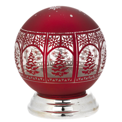 Bagutta Lampada LED Natalizia Sferica Rossa con Alberi e Fiocchi di Neve 15 cm