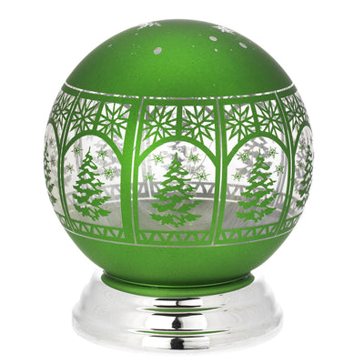 Bagutta Lampada LED Natalizia Sferica Verde con Alberi e Fiocchi di Neve 15 cm