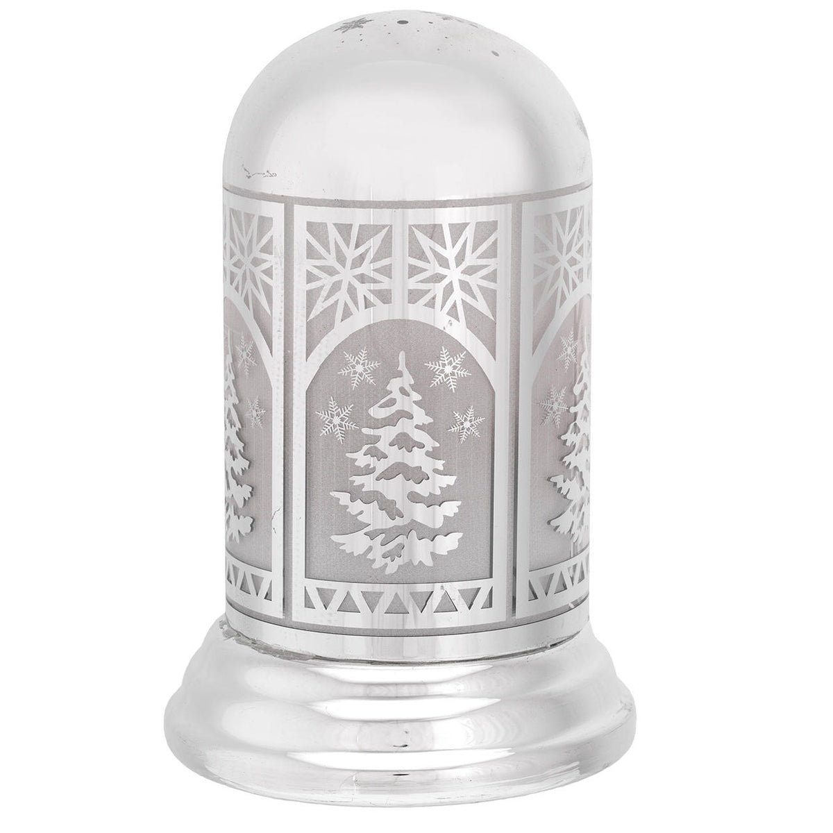 Bagutta Lampada LED Natalizia a Cupola Argento con Alberi e Fiocchi di Neve 18 cm