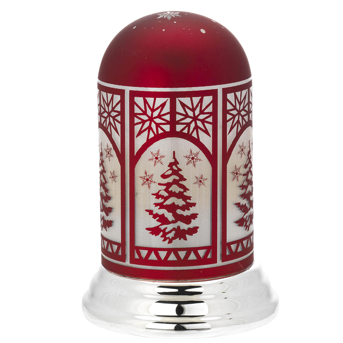 Bagutta Lampada LED Natalizia a Cupola Rossa con Alberi e Fiocchi di Neve 18 cm
