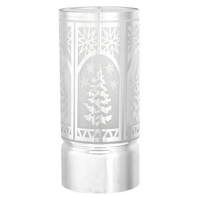 Bagutta Lampada LED Natalizia Cilindrica Argento con Alberi e Fiocchi di Neve 20 cm