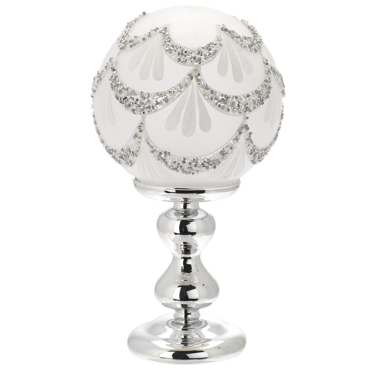 Bagutta Lampada da Tavolo Natalizia LED con Sfera a Festoni Argentati 15x29 cm