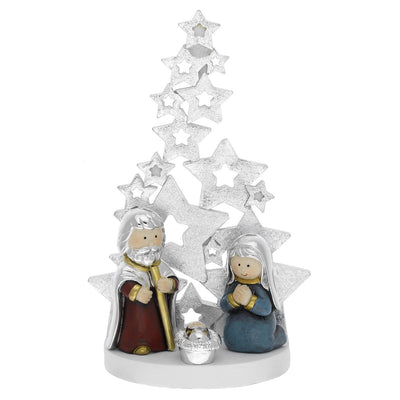 Bagutta Albero di Natale Multistelle Bianco e Argento con Presepe Smaltato 26 cm