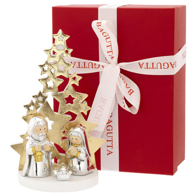 Bagutta Albero di Natale Multistelle Bianco e Argento con Presepe Smaltato 26 cm