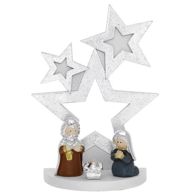 Bagutta Albero di Natale a 3 Stelle Bianco e Argento con Presepe Smaltato 22 cm