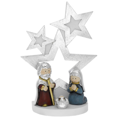 Bagutta Albero di Natale a 3 Stelle Bianco e Argento con Presepe Smaltato 26 cm