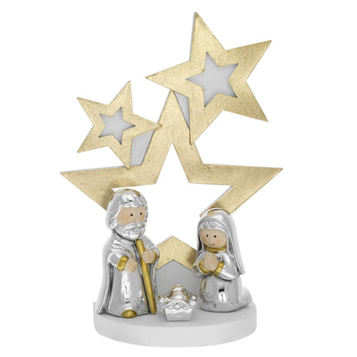 Bagutta Albero di Natale a 3 Stelle Bianco e Oro con Presepe 26 cm