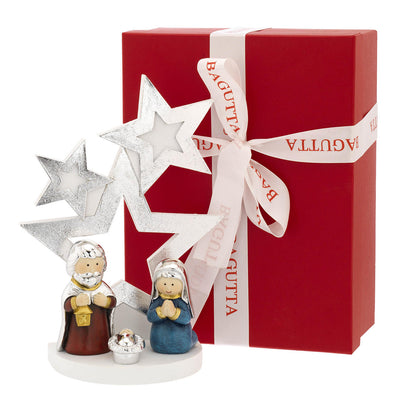 Bagutta Albero di Natale a 3 Stelle Bianco e Oro con Presepe 26 cm