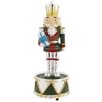 Bagutta Soldatino Schiaccianoci Carillon su Tamburo Verde con Regalo 19 cm