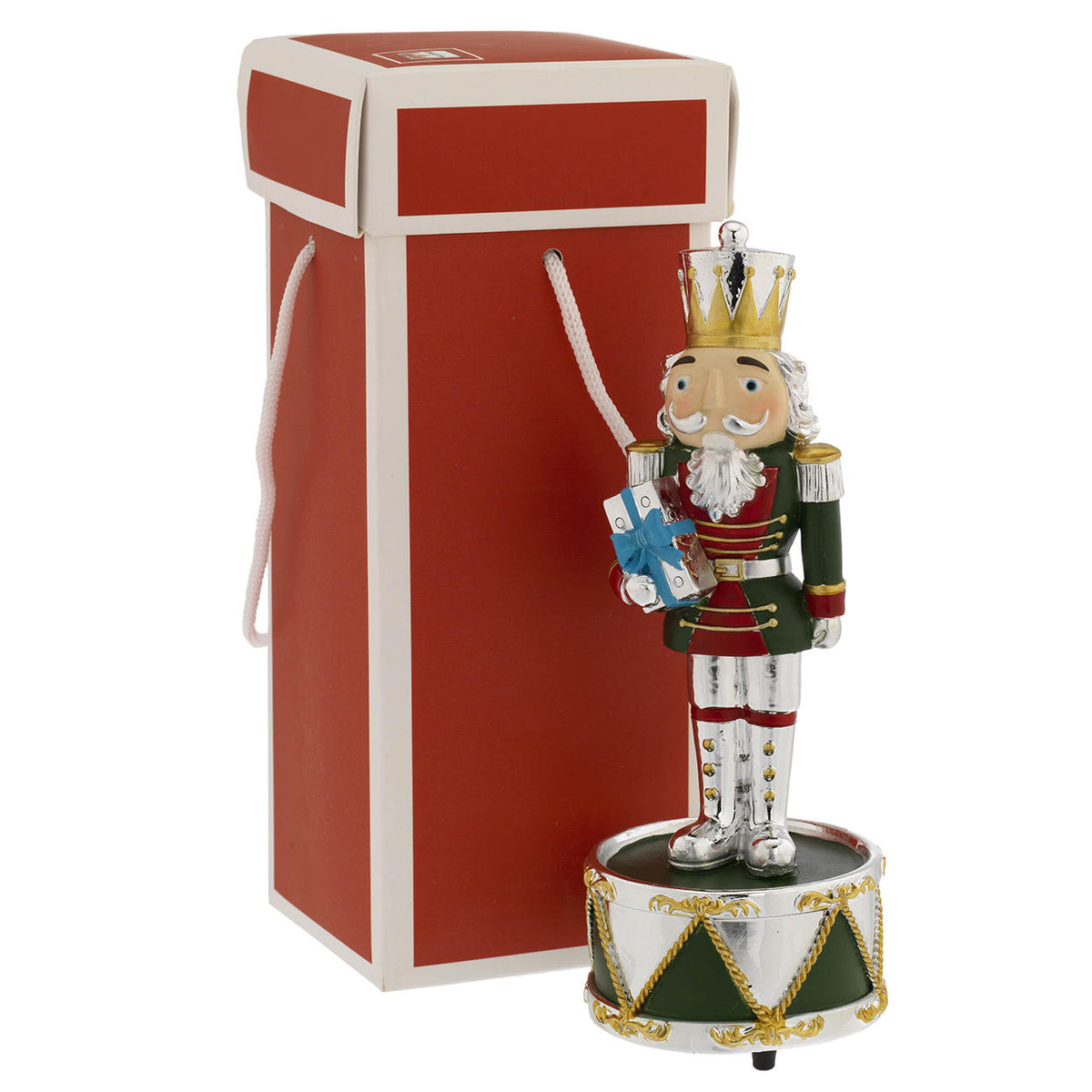 Bagutta Soldatino Schiaccianoci Carillon su Tamburo Blu con Bastoncino 19 cm