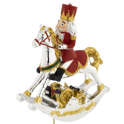 Bagutta Carillon Natalizio Soldatino Rosso su Cavallo a Dondolo We Wish You a Merry Christmas 19 cm