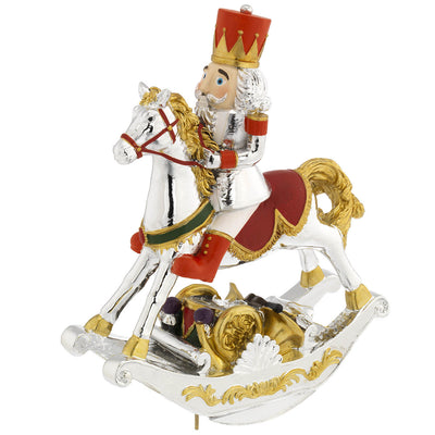 Bagutta Carillon Natalizio Soldatino Argento su Cavallo a Dondolo We Wish You a Merry Christmas 19 cm