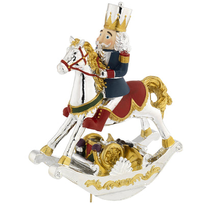 Bagutta Carillon Natalizio Soldatino Blu su Cavallo a Dondolo We Wish You a Merry Christmas 19 cm