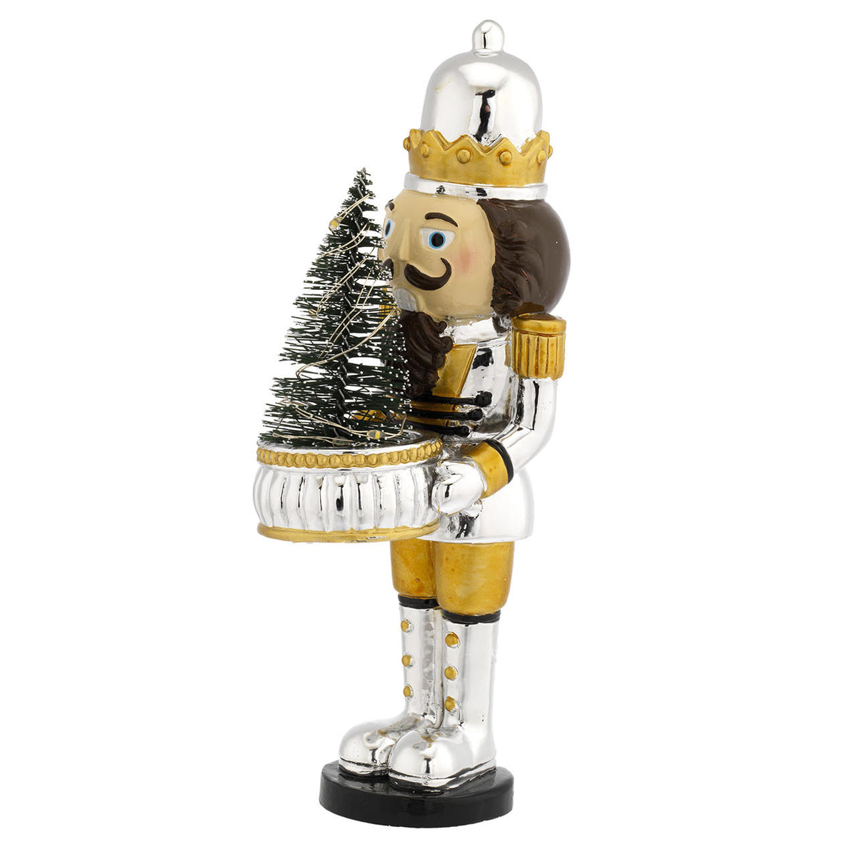 Bagutta Soldatino Schiaccianoci Argento e Oro con Alberello LED 20 cm