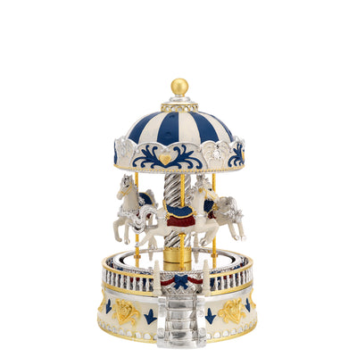 Bagutta Giostra Musicale Natalizia con Cavalli e Scalinata Blu 20,5 cm