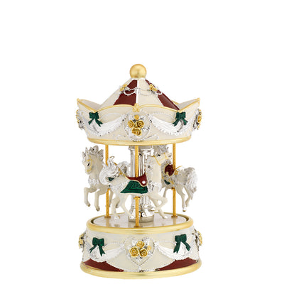 Bagutta Giostra Musicale Natalizia con Cavalli e Ghirlande Rossa 20,5 cm