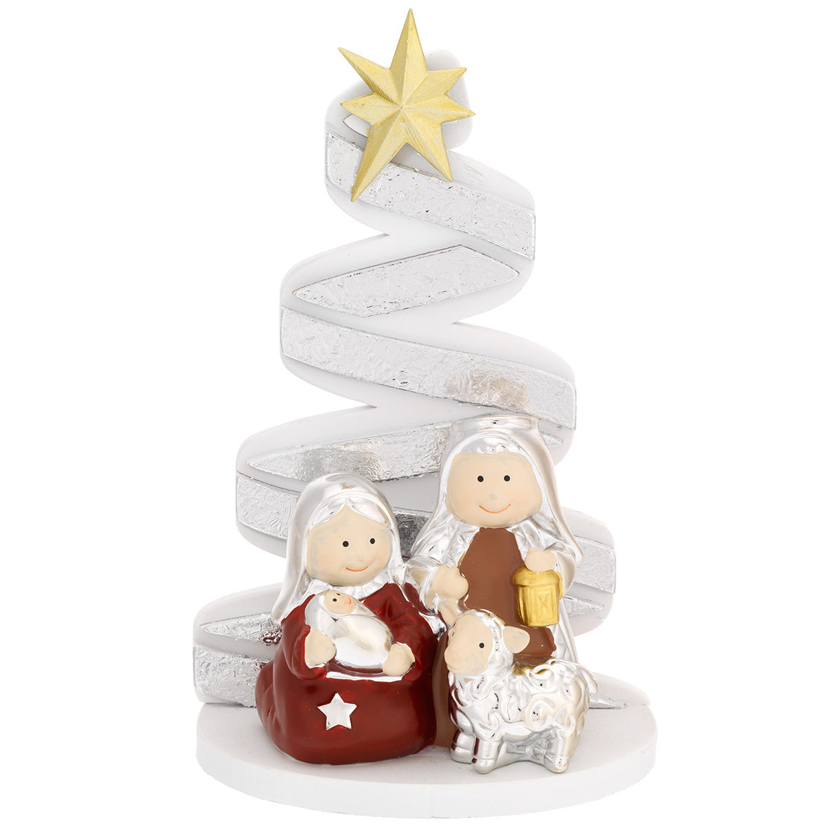 Bagutta Presepe Natalizio con Albero a Spirale Argentato 15 cm