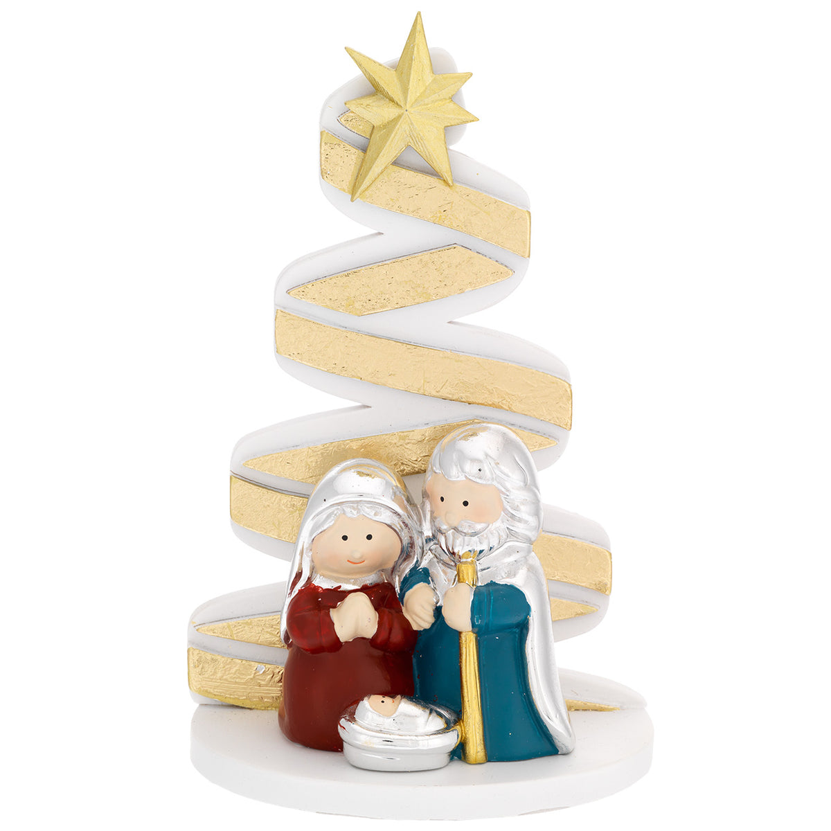 Bagutta Presepe Natalizio con Albero a Spirale Dorato 15 cm