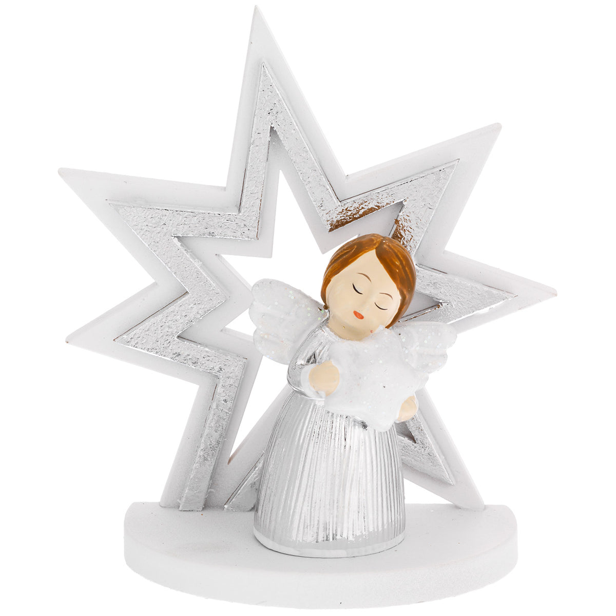 Bagutta Decorazione Natalizia Albero a Stella Argento con Angioletto 12,5 cm